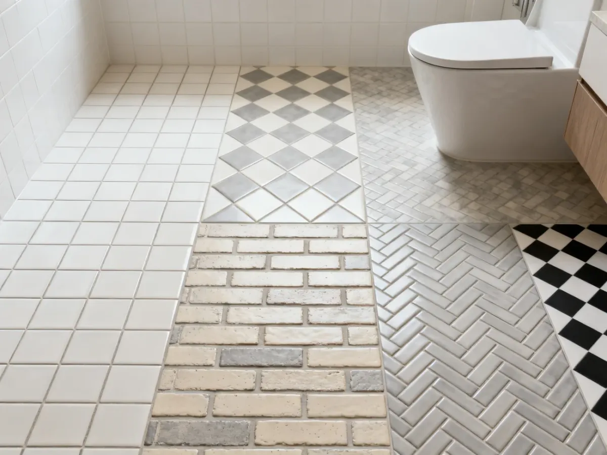 Różne jednoformatowe wzory układania płytek ceramicznych na podłodze