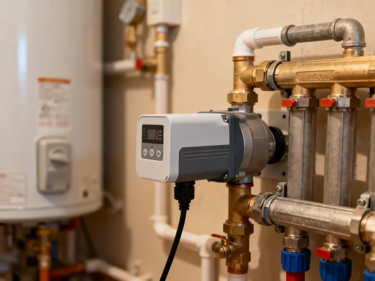 Elektroniczna pompa obiegowa zamontowana w domowej instalacji centralnego ogrzewania