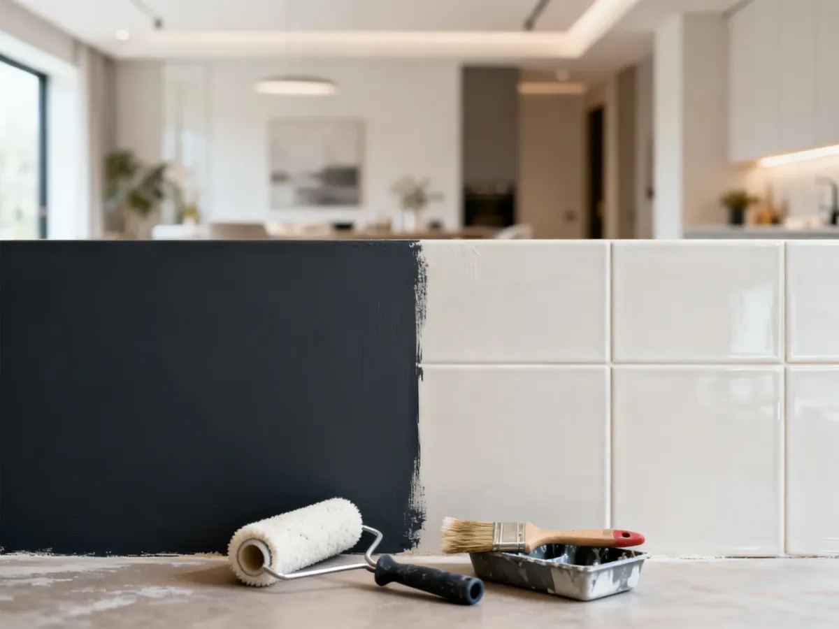 Dwie ściany pomalowane farbą o matowym i ceramicznym wykończeniu
