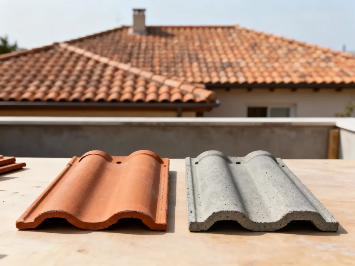 Porównanie dachówek ceramicznych i betonowych na tle domu