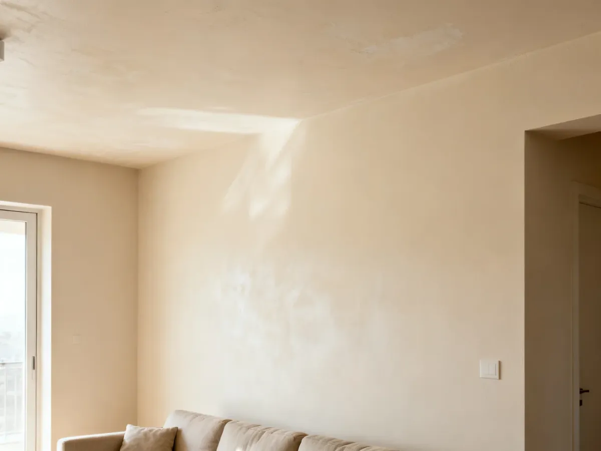 Jasny salon z matowo pomalowanymi ścianami i sufitem